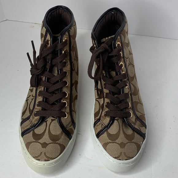 Coach Rebecca signature brown canvas high top sneakers NIB - Picture 2 of 11